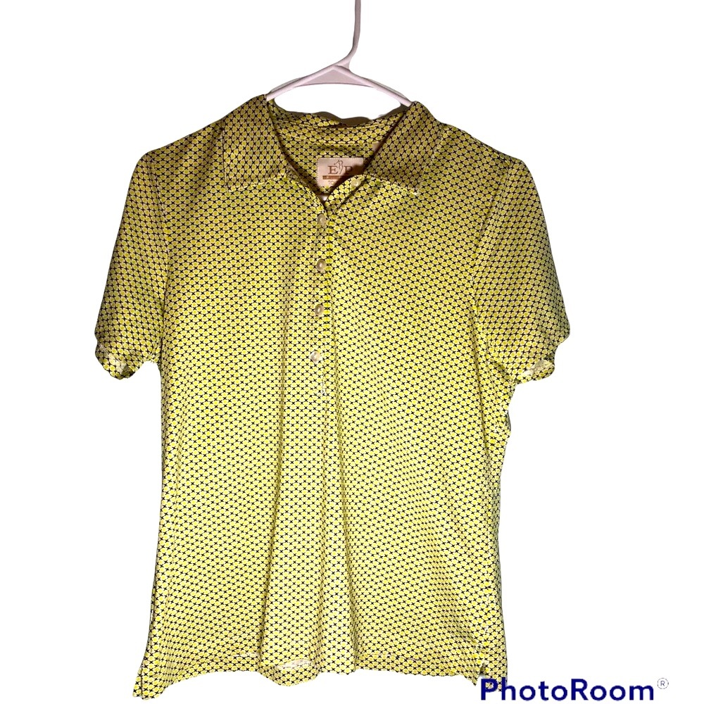 EP Pro Tour Tech Top Button Down collar Yellow Navy PatternGolf Shirt M